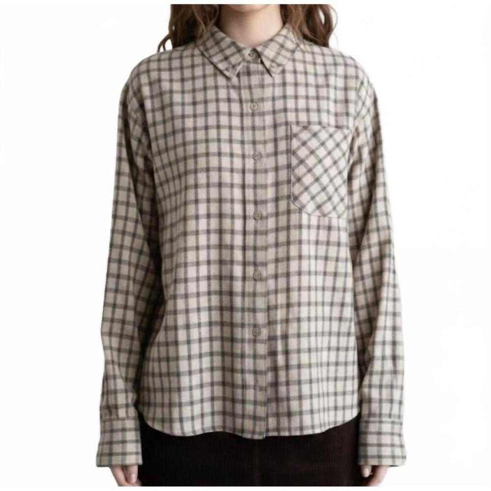 NEW ELLE GREY carly windowpane check button down in grey
